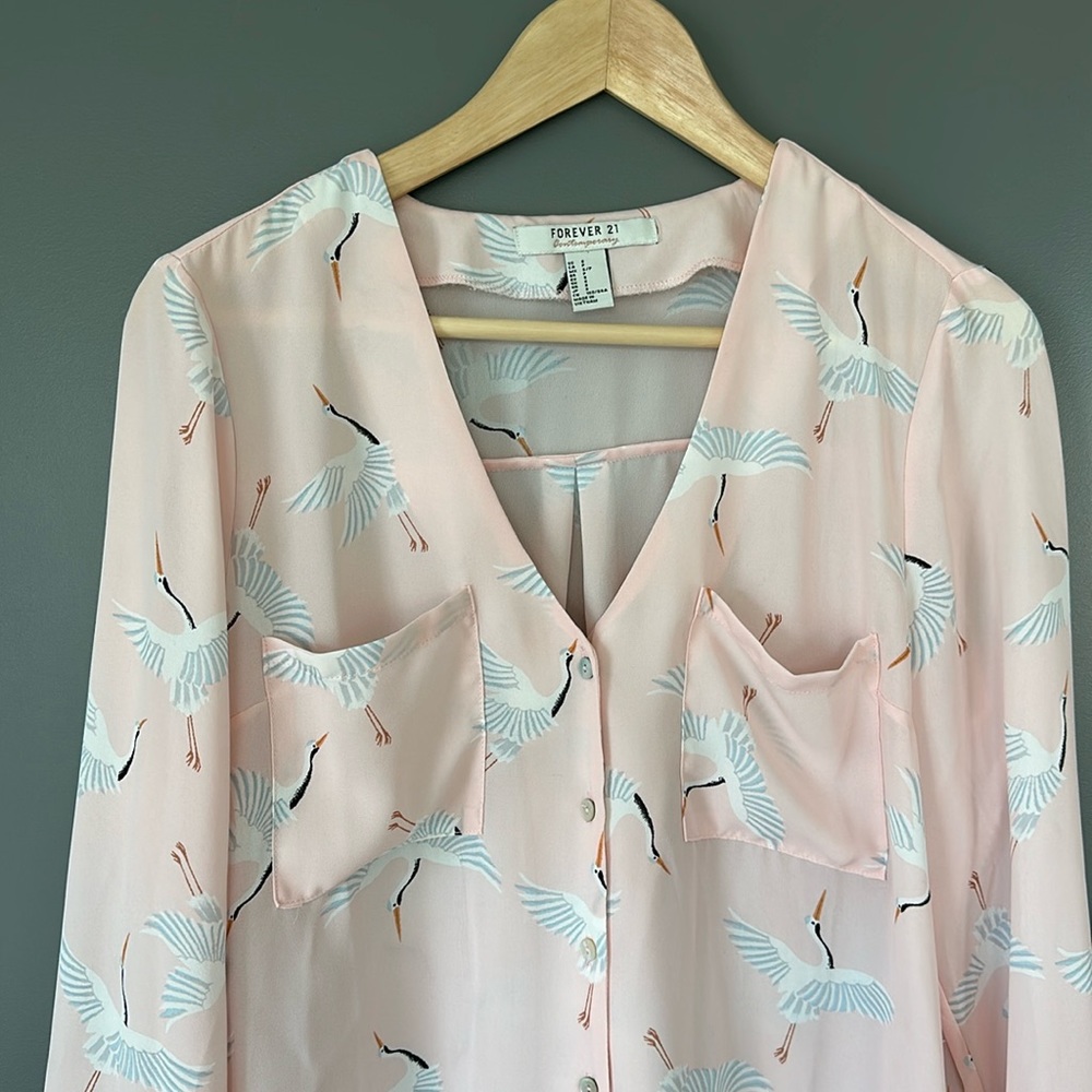 F21 White Crane Blouse